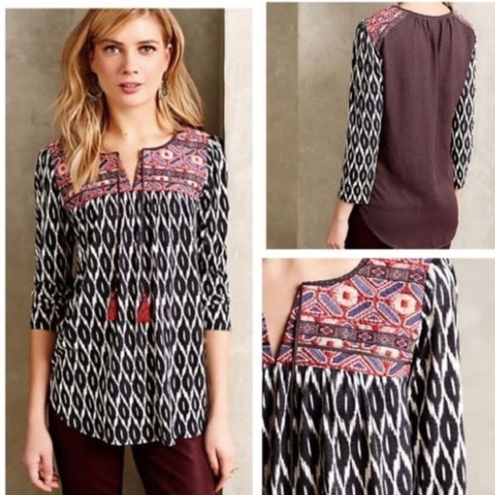 Anthropologie Tassel Boho Palamba embroidered top